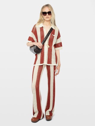 Ciara Striped Crochet Top - Short-sleeved crochet shirt.