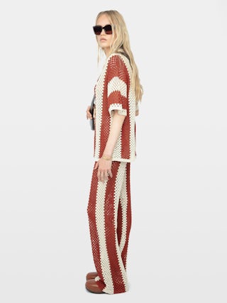 Ciara Striped Crochet Top - Short-sleeved crochet shirt.