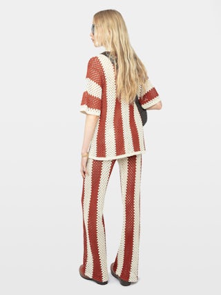 Ciara Striped Crochet Top - Short-sleeved crochet shirt.