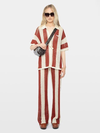 Ciara Striped Crochet Top - Short-sleeved crochet shirt.