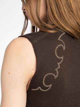Vicky 100% Cashmere Jumper - Sleeveless V-neck jumper with rhinestones.