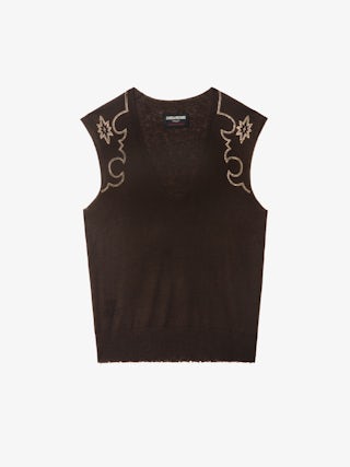 Vicky 100% Cashmere Jumper - Sleeveless V-neck jumper with rhinestones.