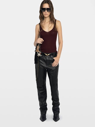 Camiseta de tirantes Nora 100% Cachemir - Camiseta de tirantes acanalada con escote en V.