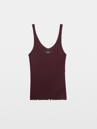 Camiseta de tirantes Nora 100% Cachemir - Camiseta de tirantes acanalada con escote en V.