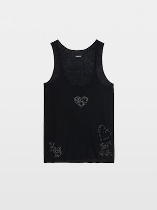 Débardeur Lee 100% Cachemire - Debardeur avec multicusto strass ton sur ton.