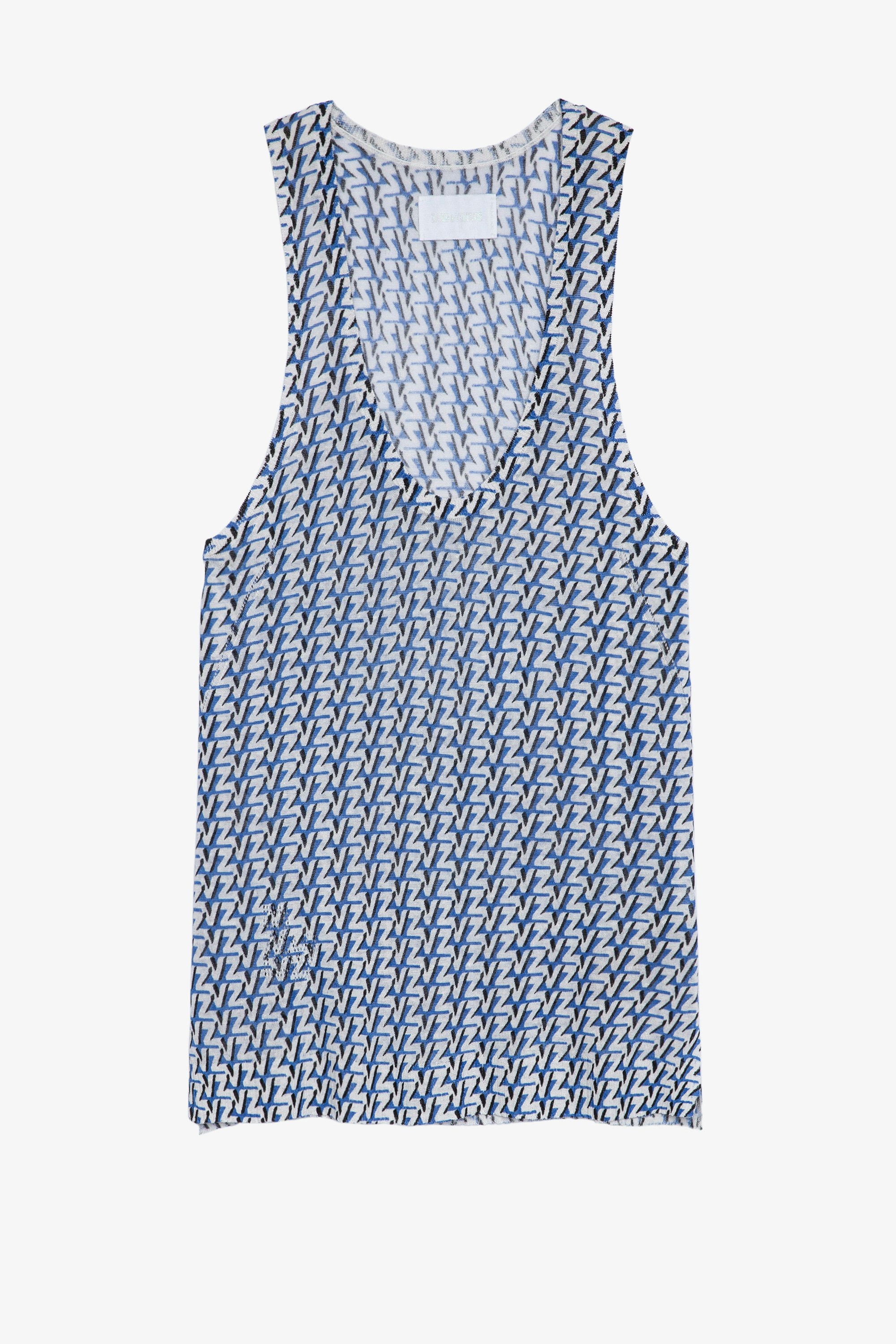Lee Tank Top Leinen Women's beige and blue linen tank top with ZV all-over pattern