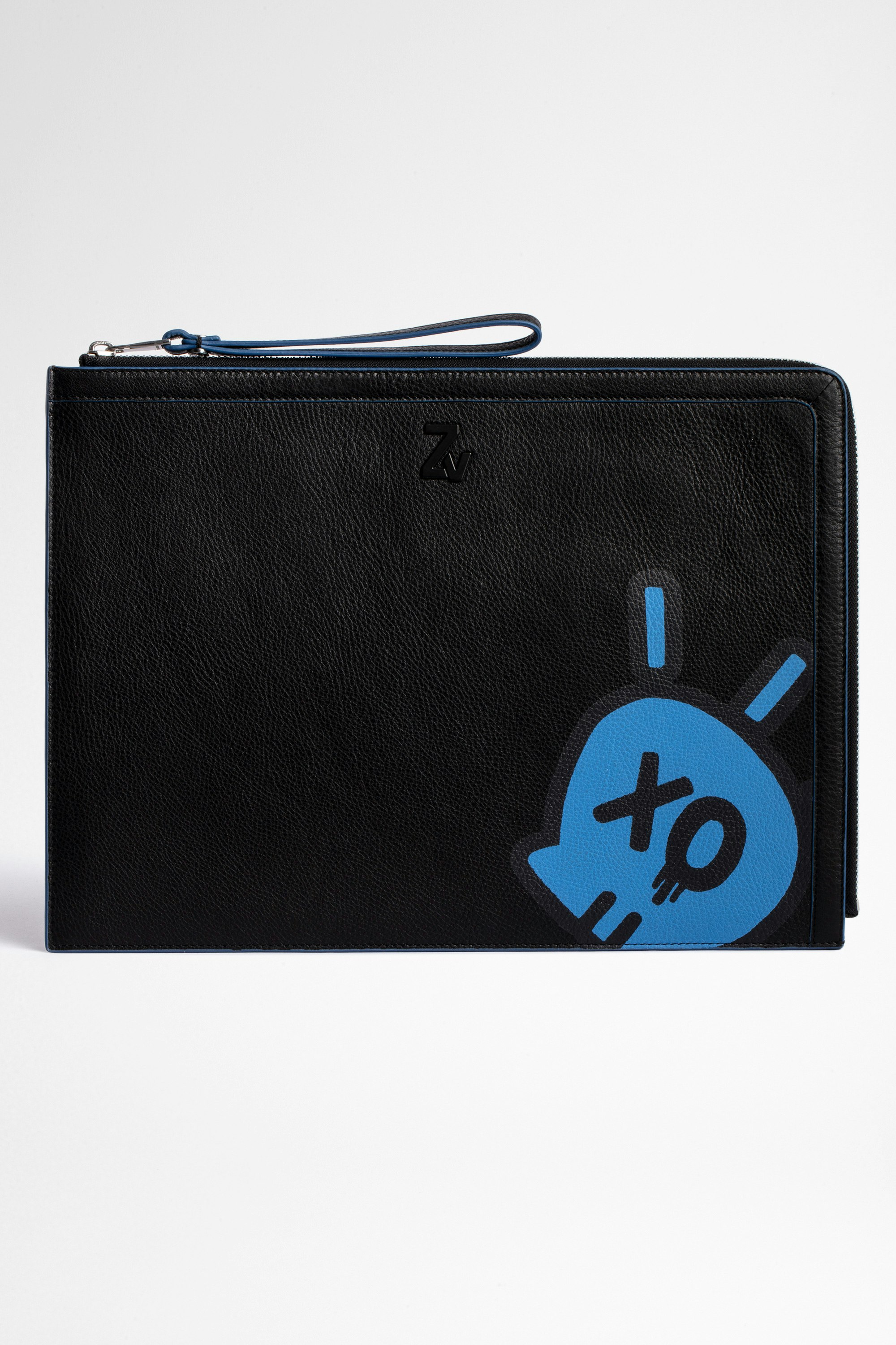 ZV John 財布 Men's leather card holder in blue with skull