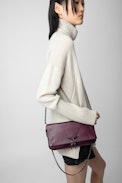 Rock Clutch - Women’s burgundy grained leather clutch with double leather and metal chain strap.