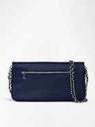 Pochette Rock - Pochette en cuir grainé à double chaînes cuir et métal et ailes ornées de strass.
