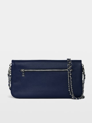 Pochette Rock - Pochette en cuir grainé à double chaînes cuir et métal et ailes ornées de strass.