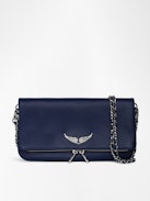 Pochette Rock - Pochette en cuir grainé à double chaînes cuir et métal et ailes ornées de strass.