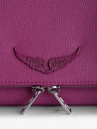 Rock Clutch - Women’s fuchsia grained leather clutch with double leather and metal chain strap.