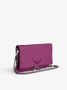 Rock Clutch - Women’s fuchsia grained leather clutch with double leather and metal chain strap.