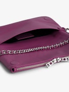 Rock Clutch - Women’s fuchsia grained leather clutch with double leather and metal chain strap.
