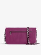 Rock Clutch - Women’s fuchsia grained leather clutch with double leather and metal chain strap.