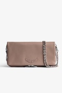 Pochette Rock - Pochette in pelle granulata rosa antico con doppia catena in pelle e metallo - Donna.