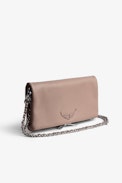 Pochette Rock - Pochette in pelle granulata rosa antico con doppia catena in pelle e metallo - Donna.
