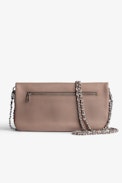 Pochette Rock - Pochette in pelle granulata rosa antico con doppia catena in pelle e metallo - Donna.