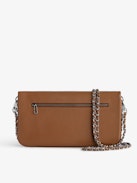 Rock Clutch - Grained leather pochette with double leather and metal chains and rhinestone-adorned wings.