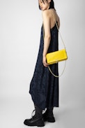 Rock Clutch - Women’s yellow grained leather clutch with double leather and metal chain strap.
