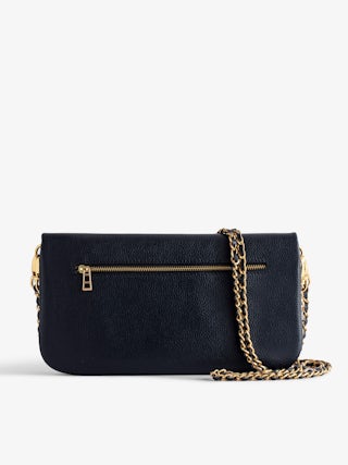 Pochette Rock - Pochette in pelle granata con doppie catene in pelle e metallo e ali ornate di strass.