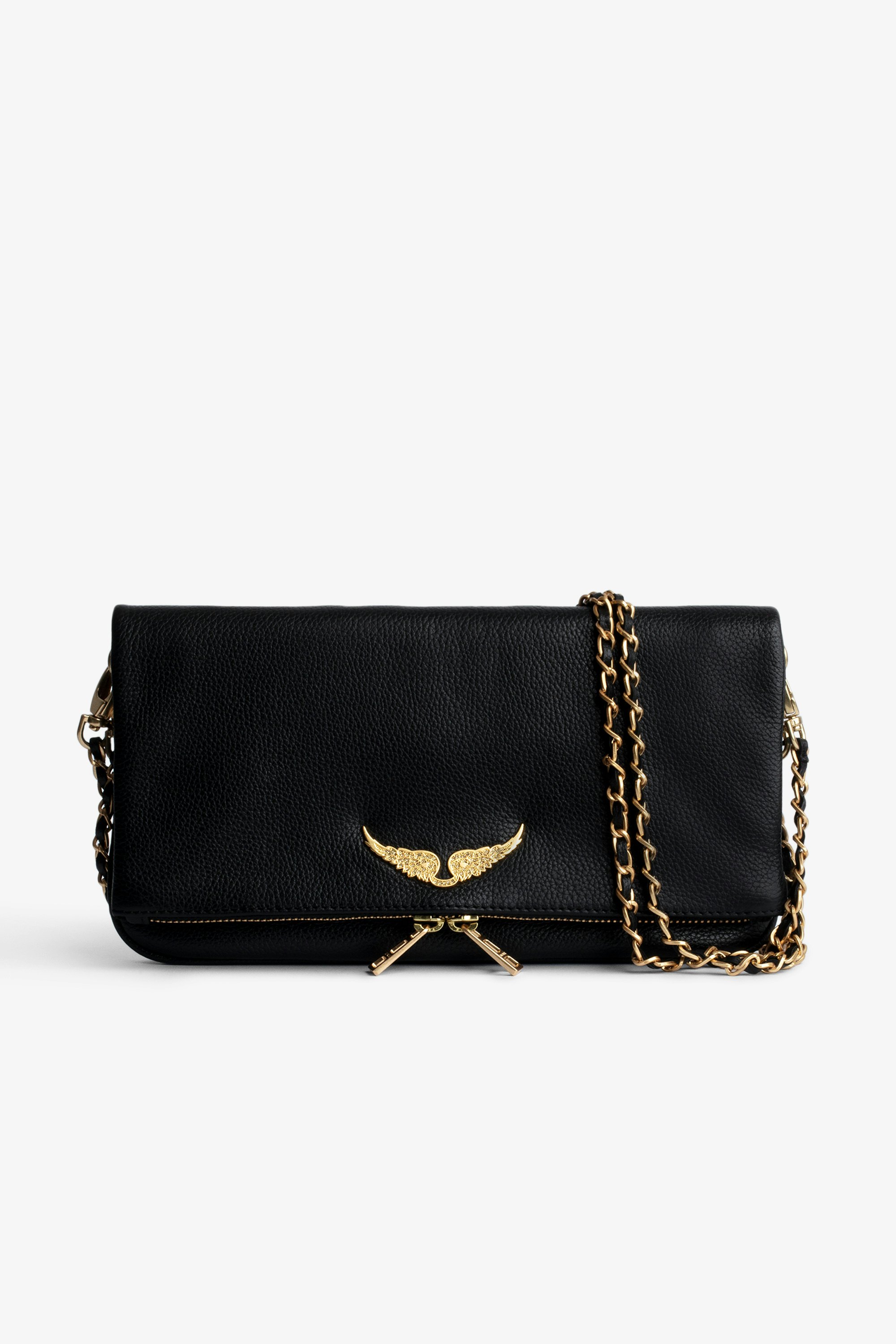 Rock クラッチバッグ Women’s black leather clutch with gold-toned detailing