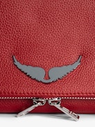 Rock Clutch - Women’s red grained leather clutch bag with double leather and metal chain strap.