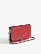 Rock Clutch - Women’s red grained leather clutch bag with double leather and metal chain strap.