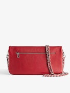 Rock Clutch - Women’s red grained leather clutch bag with double leather and metal chain strap.