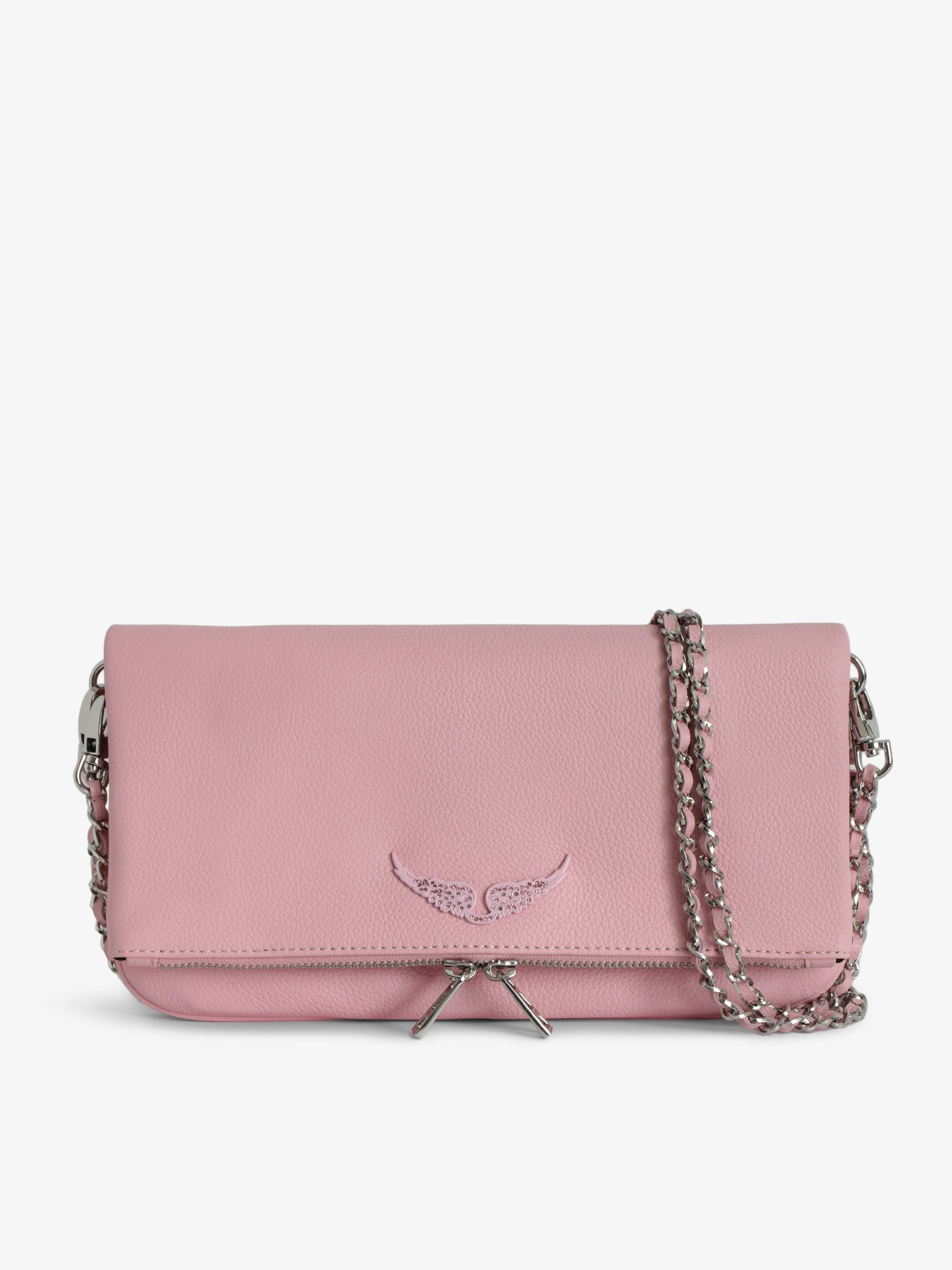 Rock Clutch - Grained leather clutch with double chain and signature wings.