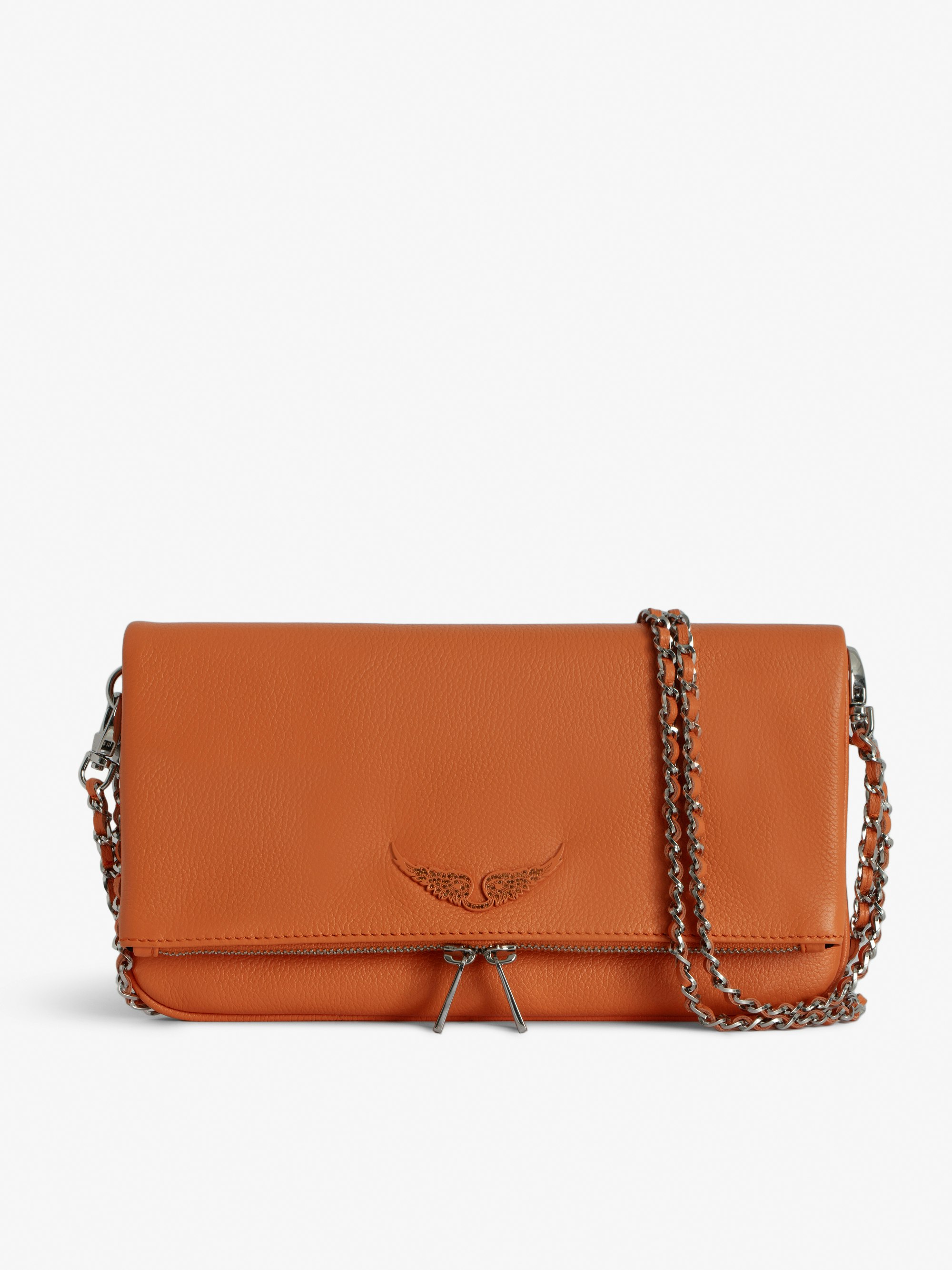 Rock Clutch - Grained leather clutch with double chain and signature wings.