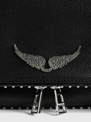 Rock Studs Pochette - Iconic rock clutch in black grained leather with studs.