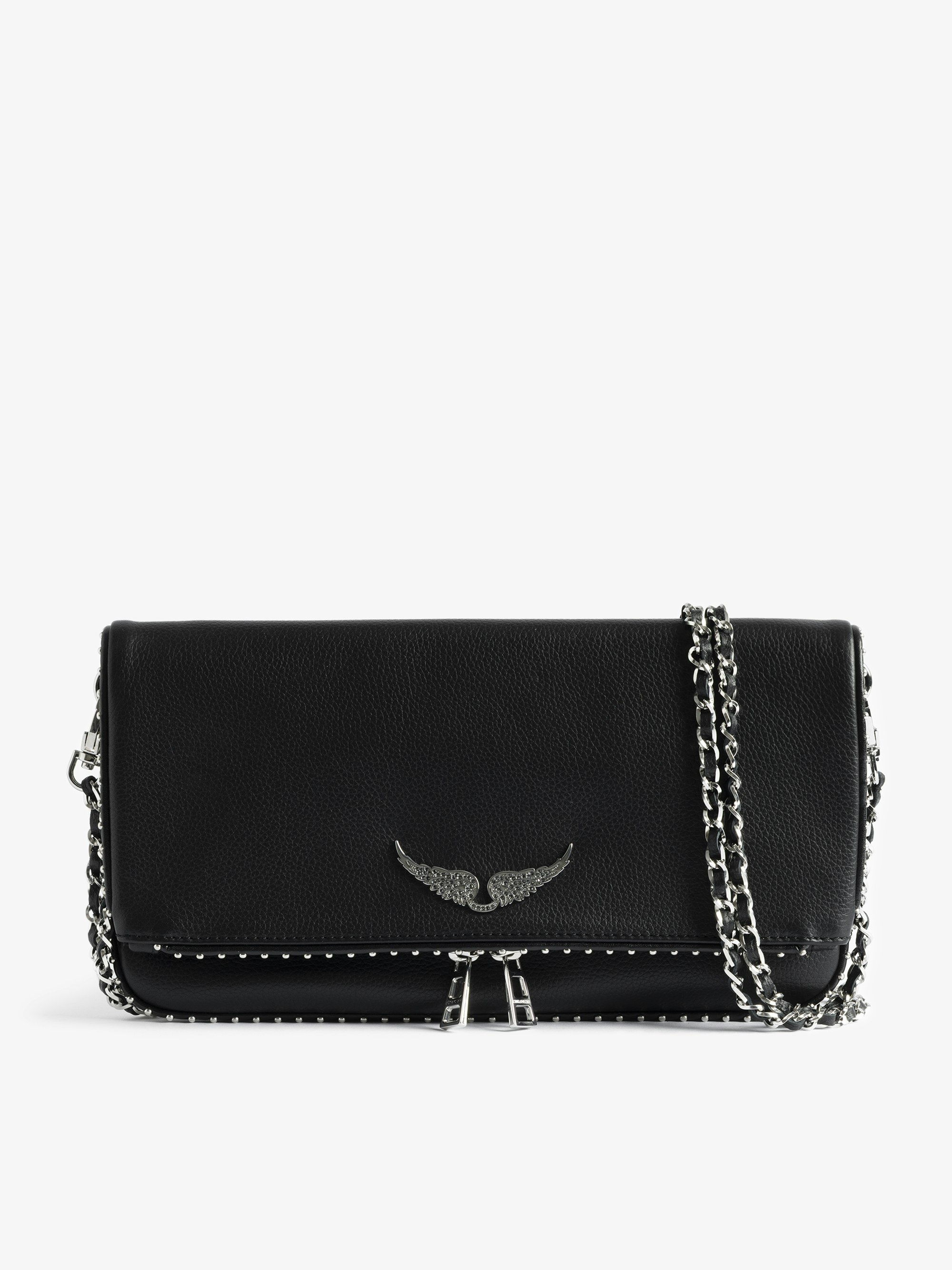 Rock Studs Clutch - Rock iconic studded black grained leather clutch.