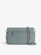 Clutch Rock Nano - Pochette aus genarbtem Leder mit Signature-Metallflügeln und Strassverzierung.