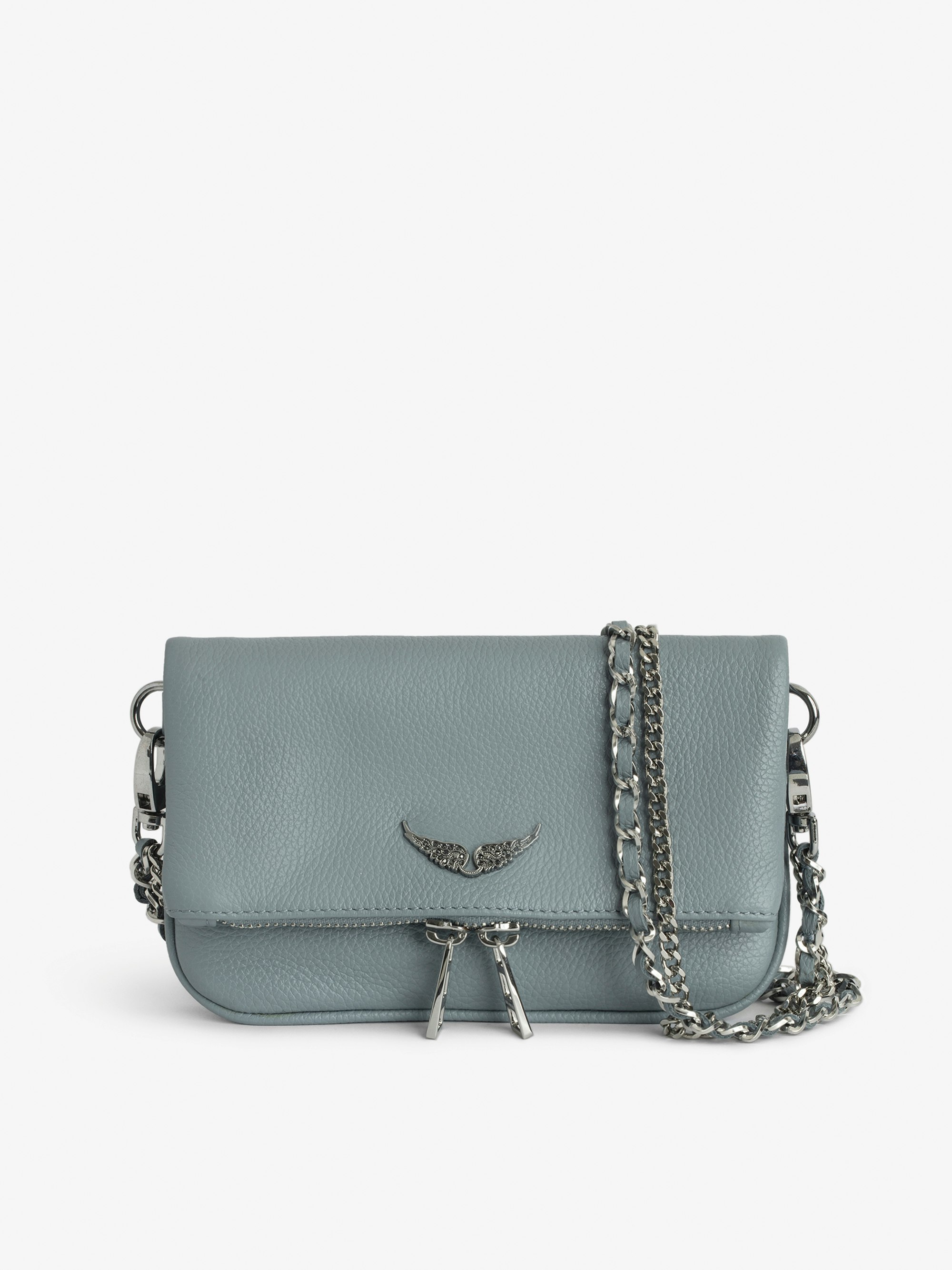 Pochette Rock Nano - Pochette in pelle martellata con ali distintive decorate con strass.