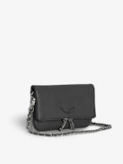 Pochette Rock Nano - Pochette in pelle granata con ali caratteristiche ornate di strass.