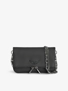 Pochette Rock Nano - Pochette in pelle granata con ali caratteristiche ornate di strass.