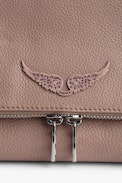 Rocky Bag - Women’s powder-pink grained-leather bag with shoulder strap and metal chain