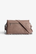 Rocky Bag - Women’s powder-pink grained-leather bag with shoulder strap and metal chain