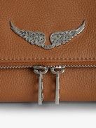 Sac Rocky - Sac en cuir grainé à bandoulière, avec chaine, et ailes signatures ornées de strass.