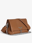 Sac Rocky - Sac en cuir grainé à bandoulière, avec chaine, et ailes signatures ornées de strass.