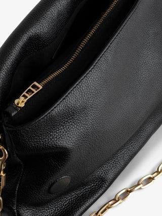 Rocky Bag - Women’s black grained leather bag with gold-toned chains and shoulder strap