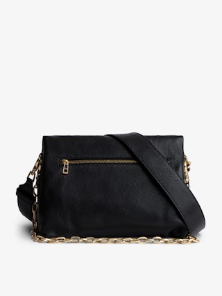 Rocky Bag - Women’s black grained leather bag with gold-toned chains and shoulder strap