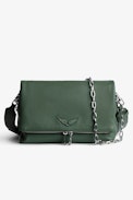 Sac Rocky - Sac en cuir grainé kaki à bandoulière et chaîne en métal Femme