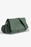 Sac Rocky - Sac en cuir grainé kaki à bandoulière et chaîne en métal Femme