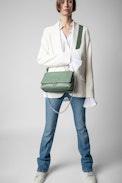 Sac Rocky - Sac en cuir grainé kaki à bandoulière et chaîne en métal Femme