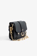 Kate Bag - Women’s black grained leather bag with gold-toned chains