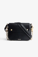 Kate Bag - Women’s black grained leather bag with gold-toned chains