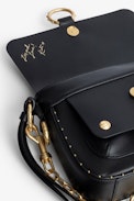 Kate Bag - Women’s black grained leather bag with gold-toned chains