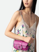 Kate Wallet Bag - Fuschia smooth leather mini bag with ring and metal chain.